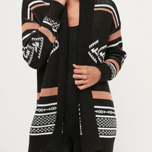 Express Women's S/M Merino Wool Blend Black/Copper Aztec Southwestern Cardigan